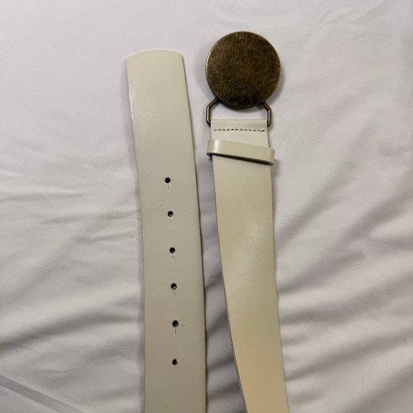 Banana Republic Cream Leather Belt Made in‎ Italy Brass Medallion Buckle XS main image 7